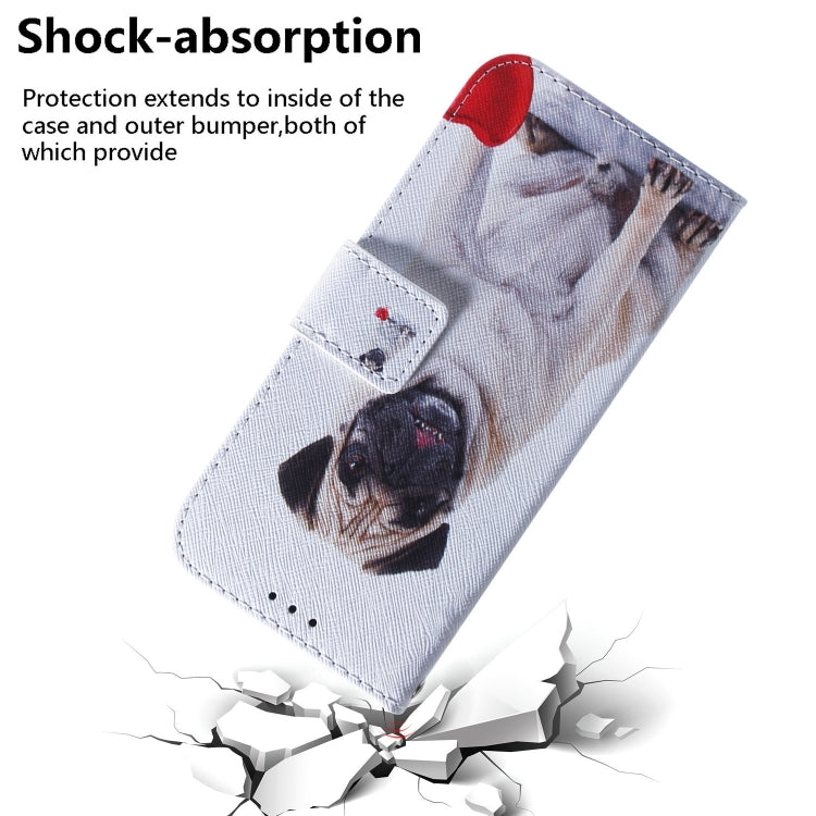 For iPhone 16 Coloured Drawing Flip Leather Phone Case(Pug) - iPhone 16 Cases by PMC Jewellery | Online Shopping South Africa | PMC Jewellery | Buy Now Pay Later Mobicred