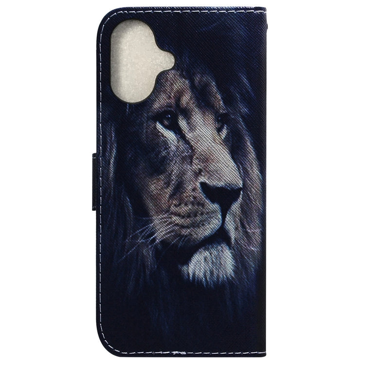 For iPhone 16 Coloured Drawing Flip Leather Phone Case(Lion) - iPhone 16 Cases by PMC Jewellery | Online Shopping South Africa | PMC Jewellery | Buy Now Pay Later Mobicred