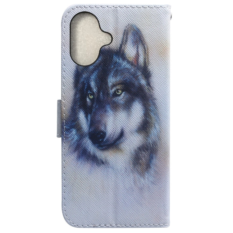 For iPhone 16 Plus Coloured Drawing Flip Leather Phone Case(White Wolf) - iPhone 16 Plus Cases by PMC TechLife | Online Shopping South Africa | PMC TechLife | Buy Now Pay Later Mobicred