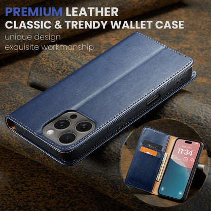 For iPhone 16 Pro Fierre Shann PU Genuine Leather Texture Phone Case(Blue) - iPhone 16 Pro Cases by FIERRE SHANN | Online Shopping South Africa | PMC Jewellery | Buy Now Pay Later Mobicred