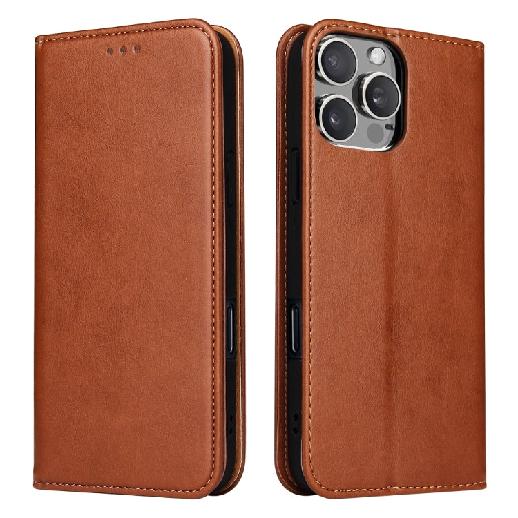 For iPhone 16 Pro Fierre Shann PU Genuine Leather Texture Phone Case(Brown) - iPhone 16 Pro Cases by FIERRE SHANN | Online Shopping South Africa | PMC Jewellery | Buy Now Pay Later Mobicred