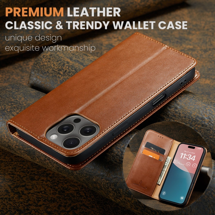 For iPhone 16 Pro Max Fierre Shann PU Genuine Leather Texture Phone Case(Brown) - iPhone 16 Pro Max Cases by FIERRE SHANN | Online Shopping South Africa | PMC Jewellery | Buy Now Pay Later Mobicred