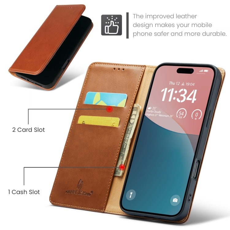 For iPhone 16 Pro Max Fierre Shann PU Genuine Leather Texture Phone Case(Brown) - iPhone 16 Pro Max Cases by FIERRE SHANN | Online Shopping South Africa | PMC Jewellery | Buy Now Pay Later Mobicred