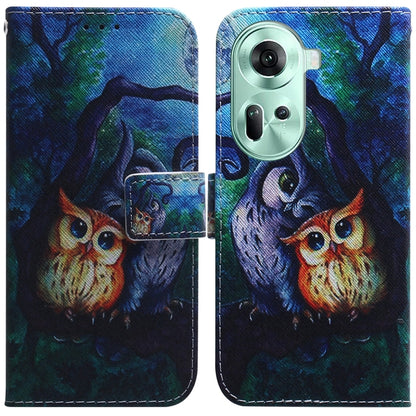 For OPPO Reno11 Global Coloured Drawing Flip Leather Phone Case(Oil Painting Owl) - Reno11 Cases by PMC Jewellery | Online Shopping South Africa | PMC Jewellery | Buy Now Pay Later Mobicred