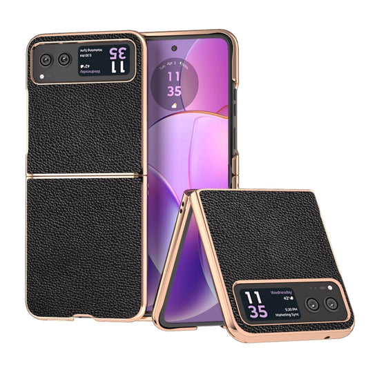 For Motorola Razr 40 Genuine Leather Mino Series Nano Plating Phone Case(Black) - Motorola Cases by PMC Jewellery | Online Shopping South Africa | PMC Jewellery | Buy Now Pay Later Mobicred