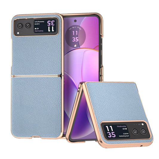 For Motorola Razr 40 Genuine Leather Mino Series Nano Plating Phone Case(Blue) - Motorola Cases by PMC Jewellery | Online Shopping South Africa | PMC Jewellery | Buy Now Pay Later Mobicred