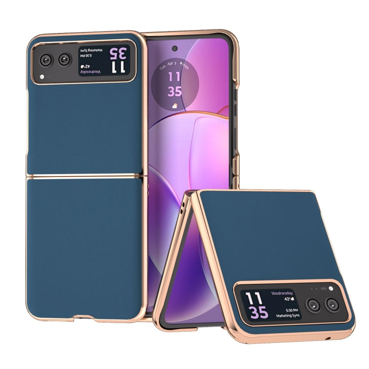 For Motorola Razr 40 Genuine Leather Silk Series Nano Plating Phone Case(Blue) - Motorola Cases by PMC TechLife | Online Shopping South Africa | PMC TechLife | Buy Now Pay Later Mobicred