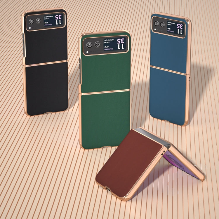 For Motorola Razr 40 Genuine Leather Silk Series Nano Plating Phone Case(Blue) - Motorola Cases by PMC TechLife | Online Shopping South Africa | PMC TechLife | Buy Now Pay Later Mobicred