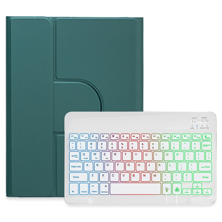For iPad 10.2 2021 / Air 2019 Three-color Backlight White 360 Degree Rotatable Bluetooth Keyboard Leather Case(Dark Green) - Universal by PMC TechLife | Online Shopping South Africa | PMC TechLife