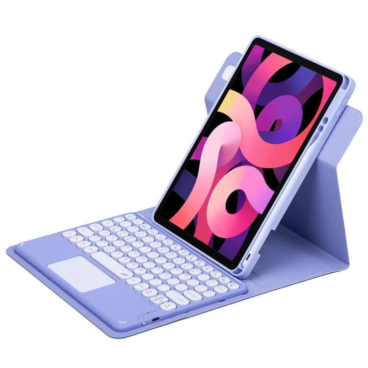 For iPad Air 2022 / iPad Pro 11 2021 Round Button 360 Degree Rotatable Bluetooth Keyboard Leather Case with Touchpad(Light Purple) - Universal by PMC TechLife | Online Shopping South Africa | PMC TechLife