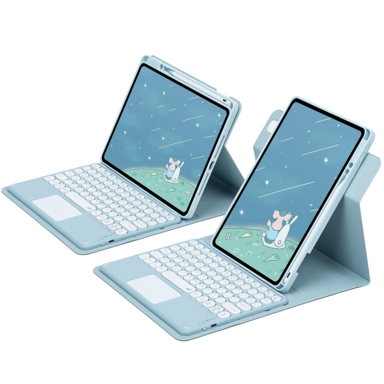 For iPad Air 2022 / iPad Pro 11 2021 Round Button 360 Degree Rotatable Bluetooth Keyboard Leather Case with Touchpad(Sky Blue) - Universal by PMC TechLife | Online Shopping South Africa | PMC TechLife
