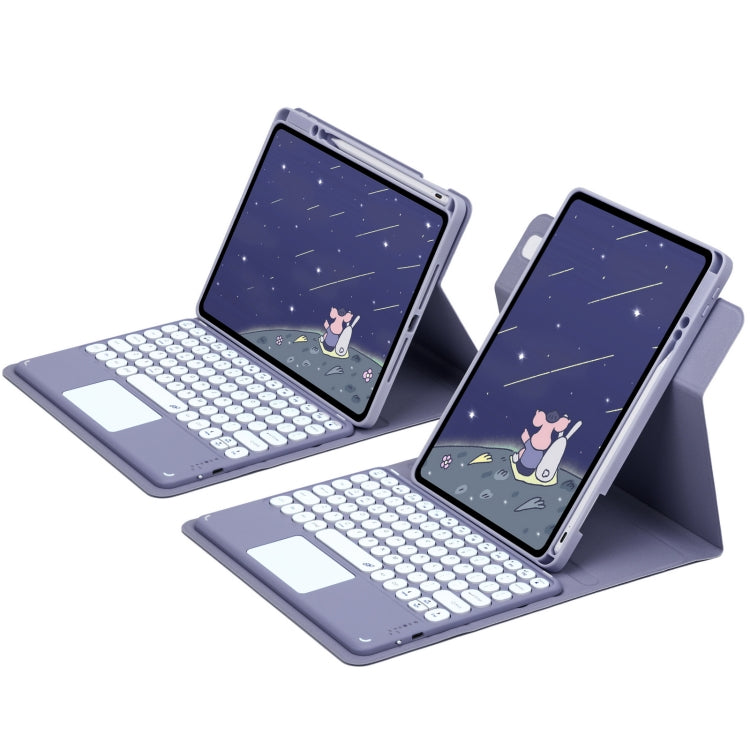 For iPad Air 2022 / iPad Pro 11 2021 Round Button 360 Degree Rotatable Bluetooth Keyboard Leather Case with Touchpad(Lavender Purple) - Universal by PMC TechLife | Online Shopping South Africa | PMC TechLife