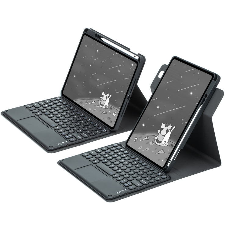 For iPad 10.2 2021 / Air 2019 Round Button 360 Degree Rotatable Bluetooth Keyboard Leather Case with Touchpad(Black) - Universal by PMC TechLife | Online Shopping South Africa | PMC TechLife