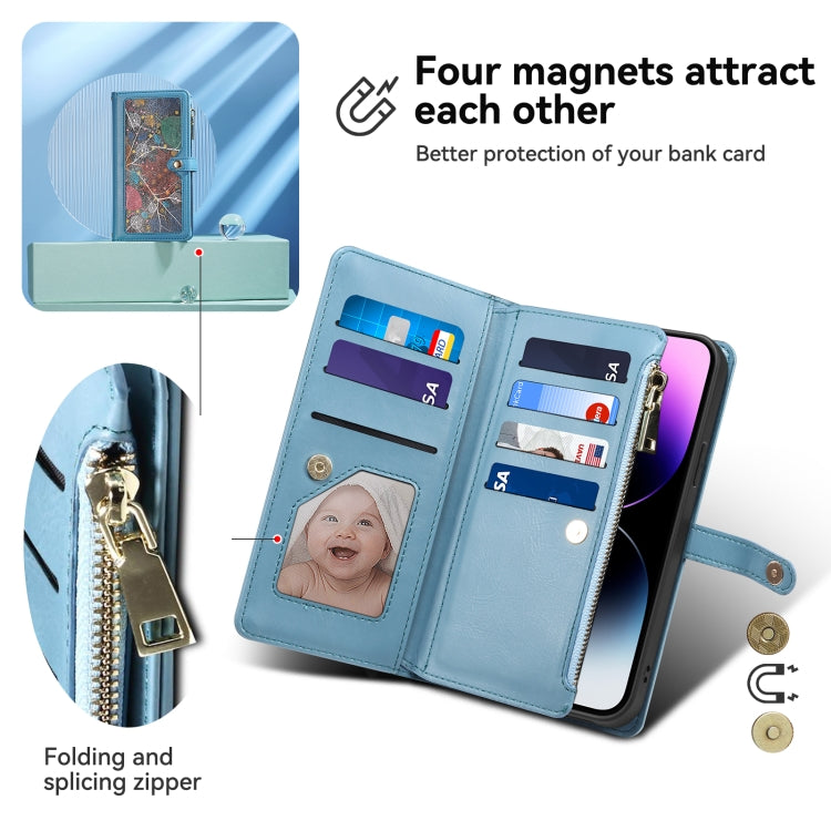 For iPhone 16 Pro Max ESEBLE Star Series Lanyard Zipper Wallet RFID Leather Case(Blue) - free shipping - PMC TechLife - Order now!