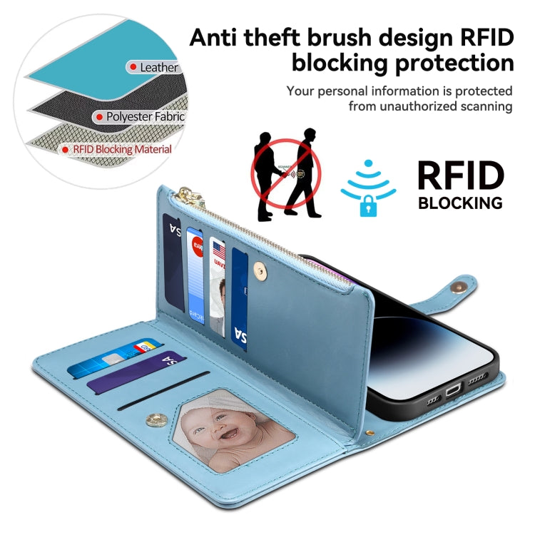 For iPhone 16 Pro Max ESEBLE Star Series Lanyard Zipper Wallet RFID Leather Case(Blue) - free shipping - PMC TechLife - Order now!