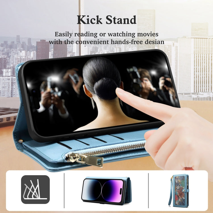 For iPhone 16 Pro Max ESEBLE Star Series Lanyard Zipper Wallet RFID Leather Case(Blue) - free shipping - PMC TechLife - Order now!