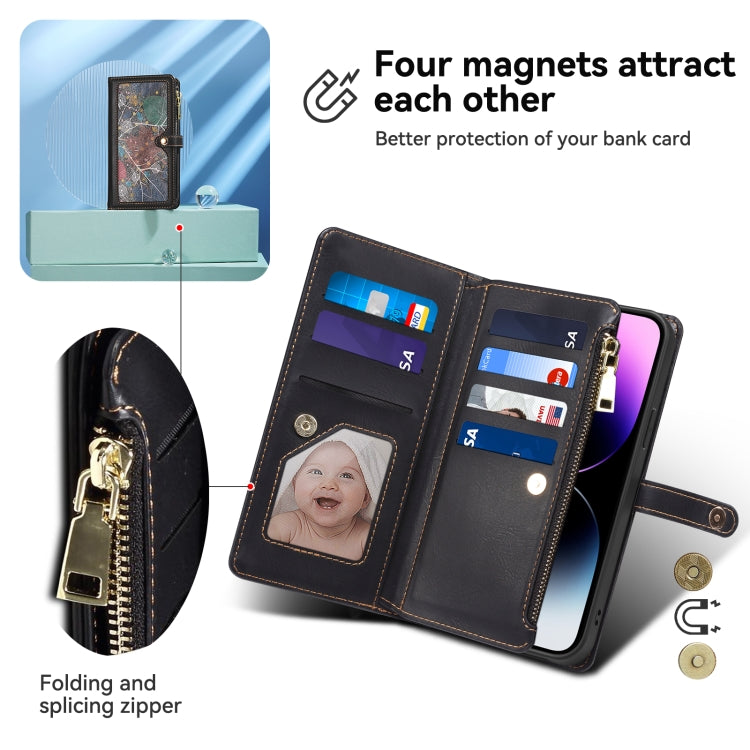 For iPhone 16 Pro Max ESEBLE Star Series Lanyard Zipper Wallet RFID Leather Case(Black) - free shipping - PMC TechLife - Order now!