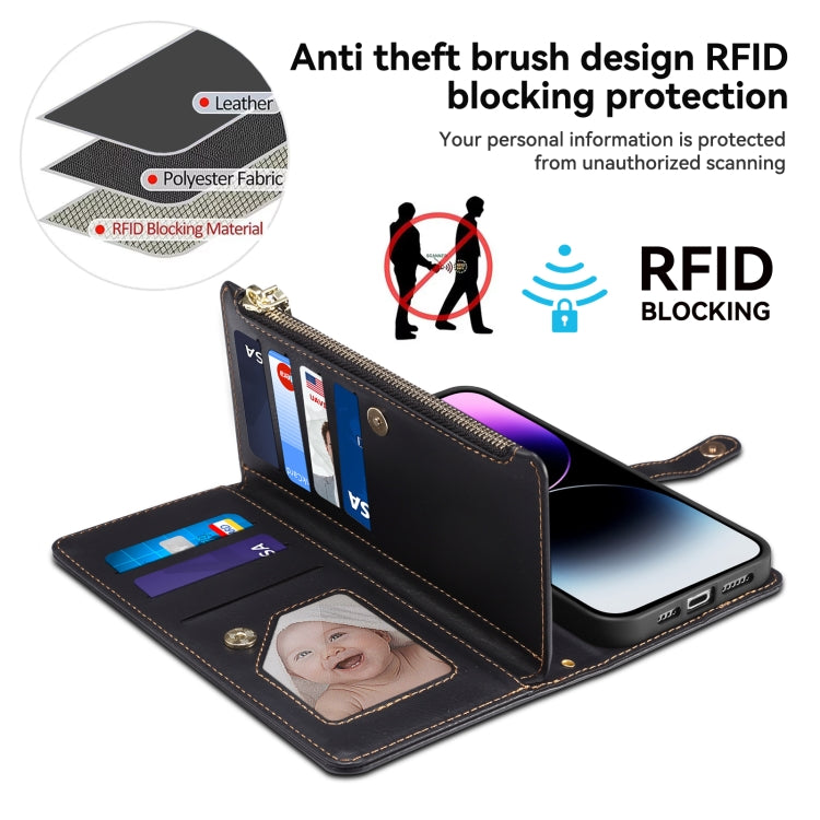 For iPhone 16 Pro Max ESEBLE Star Series Lanyard Zipper Wallet RFID Leather Case(Black) - free shipping - PMC TechLife - Order now!