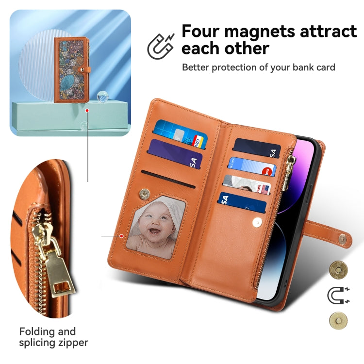 For iPhone 16 Pro ESEBLE Star Series Lanyard Zipper Wallet RFID Leather Case(Brown) - free shipping - PMC TechLife - Order now!