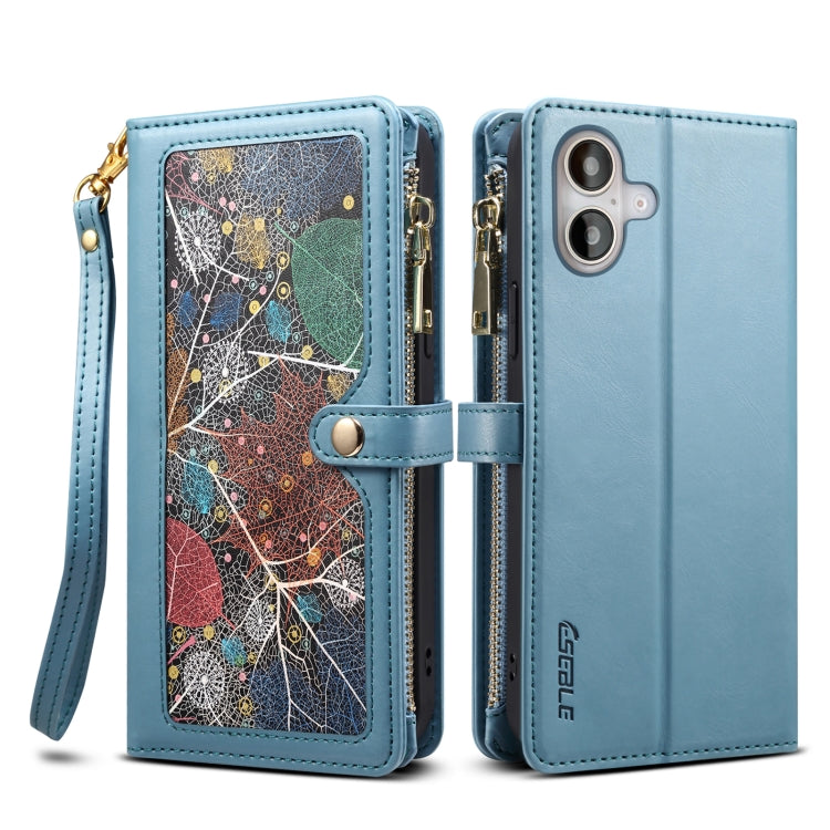 For iPhone 16 Plus ESEBLE Star Series Lanyard Zipper Wallet RFID Leather Case(Blue) - iPhone 16 Plus Cases by ESEBLE | Online Shopping South Africa | PMC Jewellery | Buy Now Pay Later Mobicred