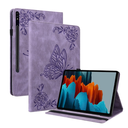 For Samsung Galaxy Tab S9+ Butterfly Flower Embossed Leather Tablet Case(Purple) - Galaxy Tab S9+ Cases by PMC Jewellery | Online Shopping South Africa | PMC Jewellery | Buy Now Pay Later Mobicred