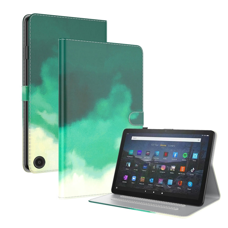 For Amazon Fire Max 11 Watercolor Pattern Flip Leather Tablet Case(Cyan Green) - Amazon by PMC TechLife | Online Shopping South Africa | PMC TechLife | Buy Now Pay Later Mobicred