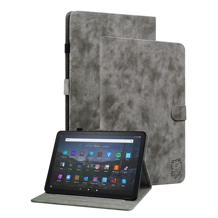 For Amazon Fire Max 11 Tiger Pattern Flip Leather Tablet Case(Grey) - Amazon by PMC TechLife | Online Shopping South Africa | PMC TechLife | Buy Now Pay Later Mobicred