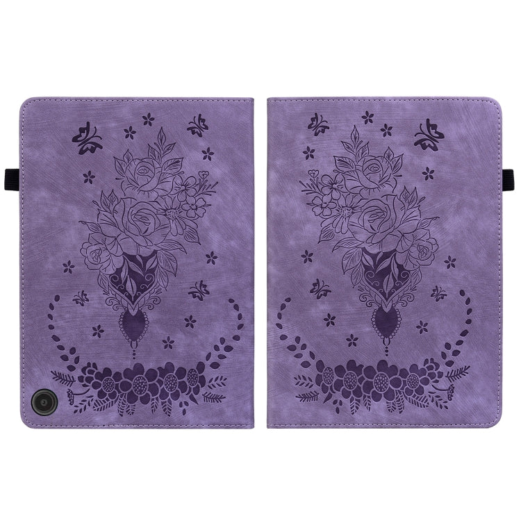 For Amazon Fire Max 11 Butterfly Rose Embossed Leather Tablet Case(Purple) - Amazon by PMC TechLife | Online Shopping South Africa | PMC TechLife | Buy Now Pay Later Mobicred