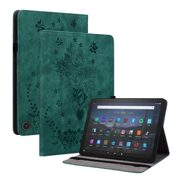 For Amazon Fire Max 11 Butterfly Rose Embossed Leather Tablet Case(Green) - Amazon by PMC TechLife | Online Shopping South Africa | PMC TechLife | Buy Now Pay Later Mobicred