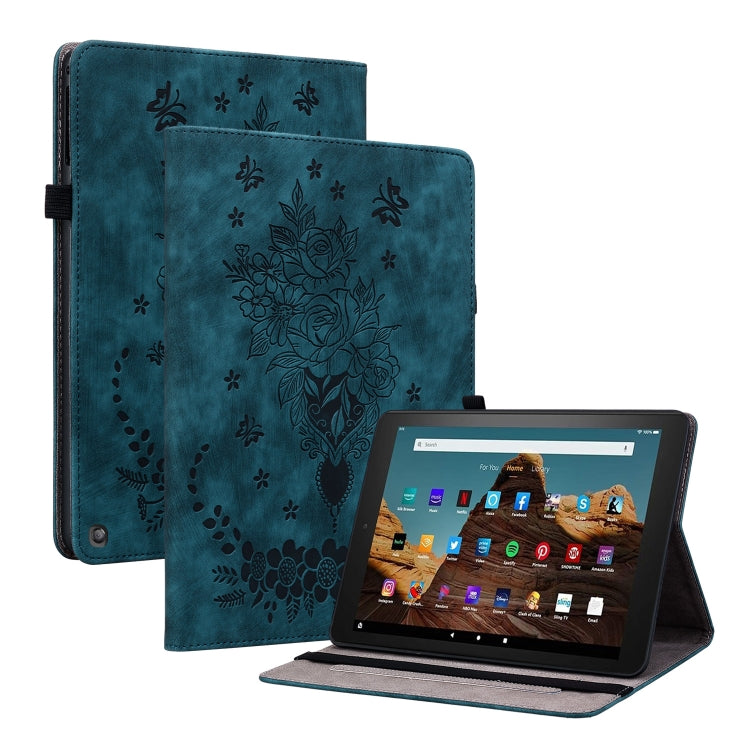 For Amazon Fire HD 10 2023 Butterfly Rose Embossed Leather Tablet Case(Dark Blue) - Amazon by PMC TechLife | Online Shopping South Africa | PMC TechLife | Buy Now Pay Later Mobicred