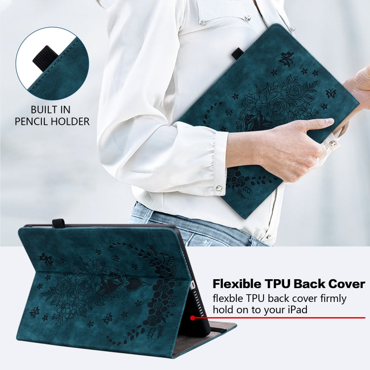For Amazon Fire HD 10 2023 Butterfly Rose Embossed Leather Tablet Case(Dark Blue) - Amazon by PMC TechLife | Online Shopping South Africa | PMC TechLife | Buy Now Pay Later Mobicred