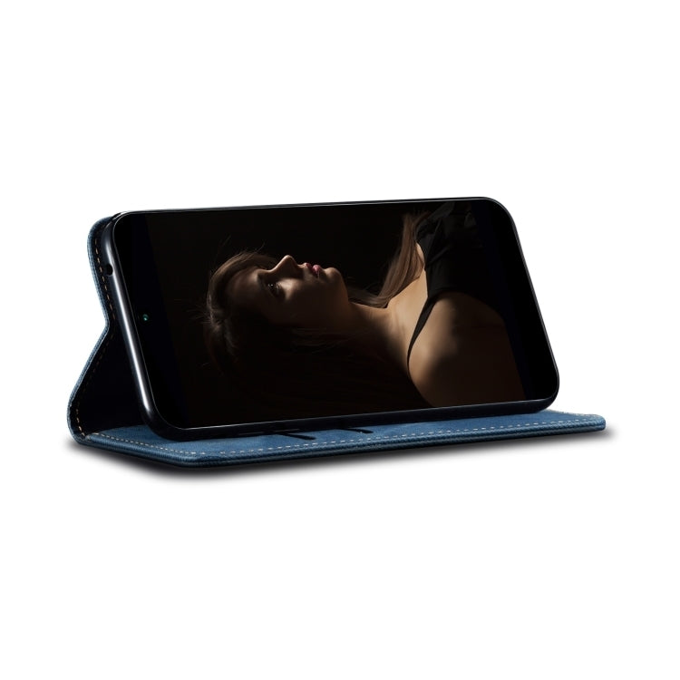 For iPhone 16 Plus Denim Texture Casual Style Horizontal Flip Leather Case(Blue) - iPhone 16 Plus Cases by PMC TechLife | Online Shopping South Africa | PMC TechLife | Buy Now Pay Later Mobicred