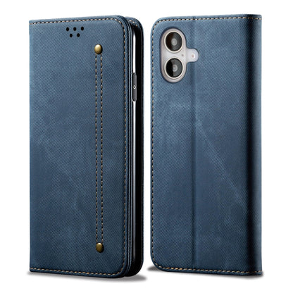 For iPhone 16 Denim Texture Casual Style Horizontal Flip Leather Case(Blue) - iPhone 16 Cases by PMC Jewellery | Online Shopping South Africa | PMC Jewellery | Buy Now Pay Later Mobicred