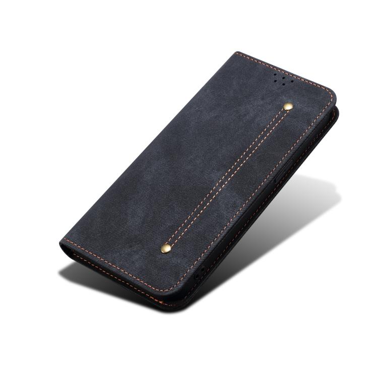 For iPhone 16e Denim Texture Casual Style Horizontal Flip Leather Case(Black) - iPhone 16e Cases by PMC TechLife | Online Shopping South Africa | PMC TechLife | Buy Now Pay Later Mobicred