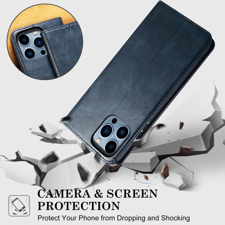 For iPhone 16e Oil Wax Crazy Horse Texture Leather Phone Case(Blue) - iPhone 16e Cases by PMC TechLife | Online Shopping South Africa | PMC TechLife | Buy Now Pay Later Mobicred