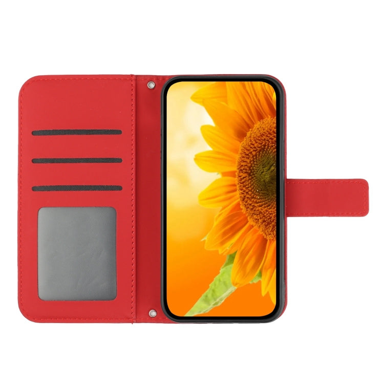 For Google Pixel 9 Pro Skin Feel Sun Flower Embossed Flip Leather Phone Case with Lanyard(Red) - Google Cases by PMC TechLife | Online Shopping South Africa | PMC TechLife | Buy Now Pay Later Mobicred