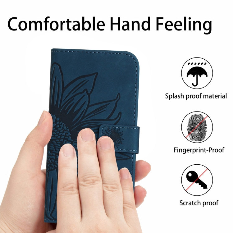 For Google Pixel 9 Skin Feel Sun Flower Embossed Flip Leather Phone Case with Lanyard(Inky Blue) - Google Cases by PMC TechLife | Online Shopping South Africa | PMC TechLife | Buy Now Pay Later Mobicred