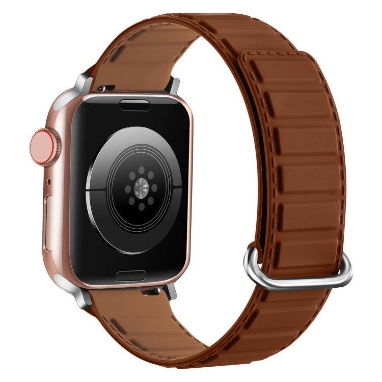 For Apple Watch 38mm Reverse Buckle Magnetic Silicone Watch Band(Silver Buckle Brown) - free shipping - PMC TechLife - Order now!