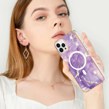 For iPhone 13 Pro Marble Pattern Dual-side IMD Magsafe TPU Phone Case(Purple 002) - iPhone 13 Pro Cases by PMC Jewellery | Online Shopping South Africa | PMC Jewellery