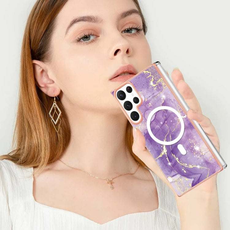 For Samsung Galaxy S22 Ultra 5G Marble Pattern Dual-side IMD Magsafe TPU Phone Case(Purple 002) - Galaxy S22 Ultra 5G Cases by PMC Jewellery | Online Shopping South Africa | PMC Jewellery