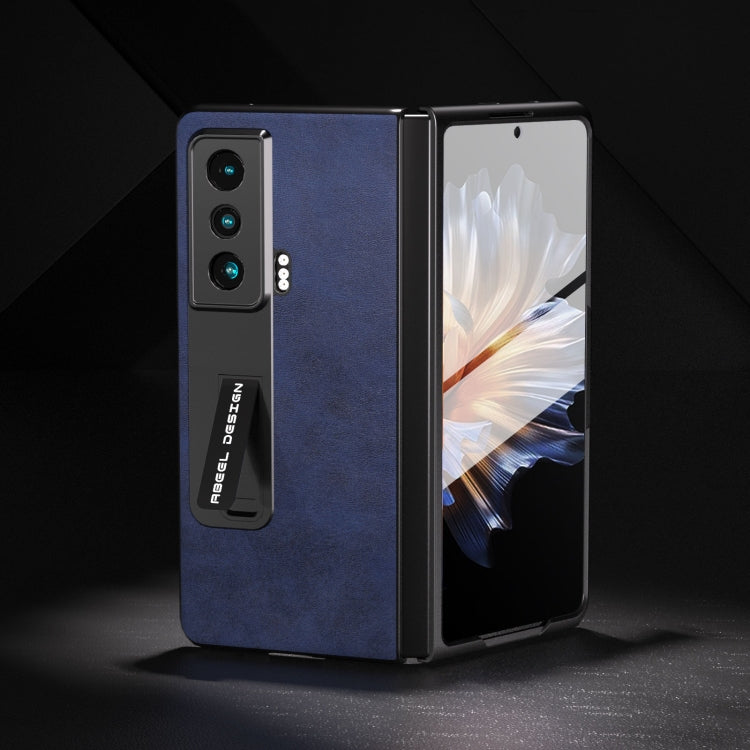 For Honor Magic Vs ABEEL Integrated Two-color Calf Texture PU Phone Case with Holder(Blue) - Honor Cases by PMC TechLife | Online Shopping South Africa | PMC TechLife | Buy Now Pay Later Mobicred