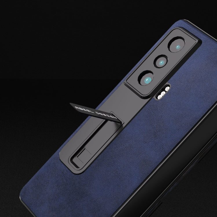 For Honor Magic Vs ABEEL Integrated Two-color Calf Texture PU Phone Case with Holder(Blue) - Honor Cases by PMC TechLife | Online Shopping South Africa | PMC TechLife | Buy Now Pay Later Mobicred