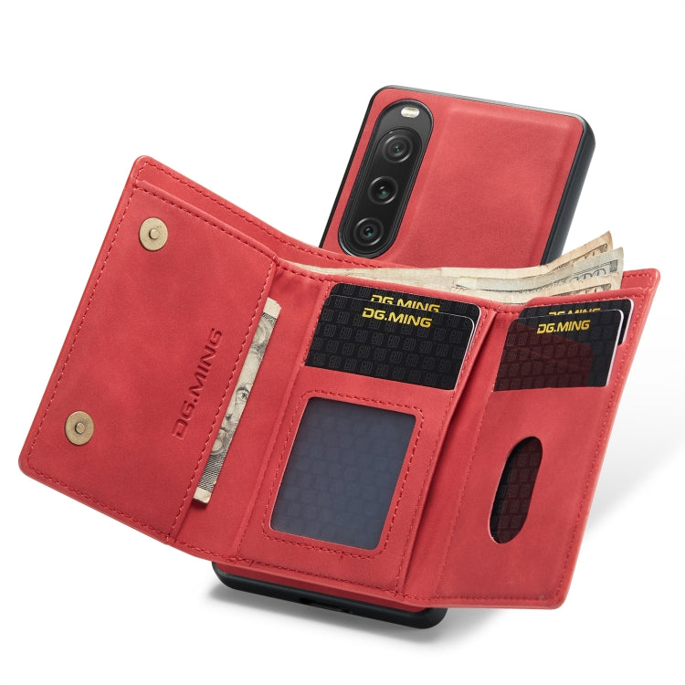 For Sony Xperia 10 V DG.MING M1 Series 3-Fold Multi Card Wallet + Magnetic Phone Case(Red) - Sony Cases by DG.MING | Online Shopping South Africa | PMC TechLife | Buy Now Pay Later Mobicred