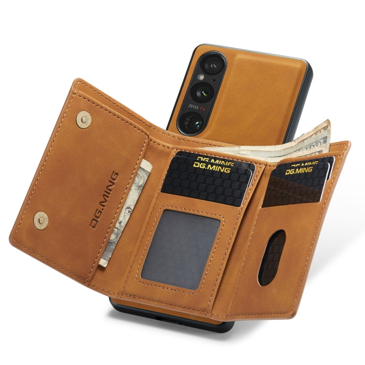 For Sony Xperia 1 VI DG.MING M1 Series 3-Fold Multi Card Wallet + Magnetic Phone Case(Brown) - Sony Cases by DG.MING | Online Shopping South Africa | PMC TechLife | Buy Now Pay Later Mobicred