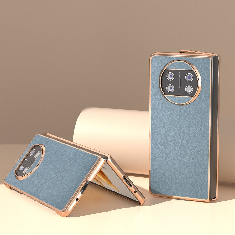 For Huawei Mate X3 Genuine Leather Mino Series Nano Plating Phone Case(Blue) - Huawei Cases by PMC TechLife | Online Shopping South Africa | PMC TechLife | Buy Now Pay Later Mobicred