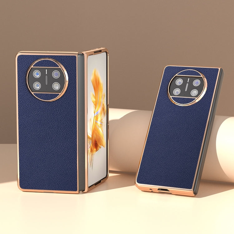 For Huawei Mate X3 Genuine Leather Mino Series Nano Plating Phone Case(Royal Blue) - Huawei Cases by PMC TechLife | Online Shopping South Africa | PMC TechLife | Buy Now Pay Later Mobicred