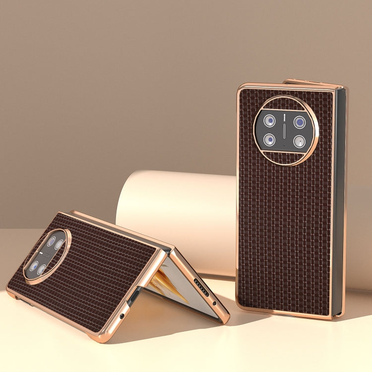 For Huawei Mate X3 Genuine Leather Luxury Series Nano Plating Phone Case(Coffee) - Huawei Cases by PMC TechLife | Online Shopping South Africa | PMC TechLife | Buy Now Pay Later Mobicred