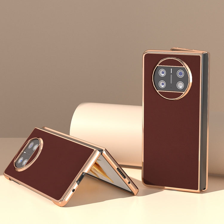 For Huawei Mate X3 Genuine Leather Silk Series Nano Plating Phone Case(Coffee) - Huawei Cases by PMC TechLife | Online Shopping South Africa | PMC TechLife | Buy Now Pay Later Mobicred