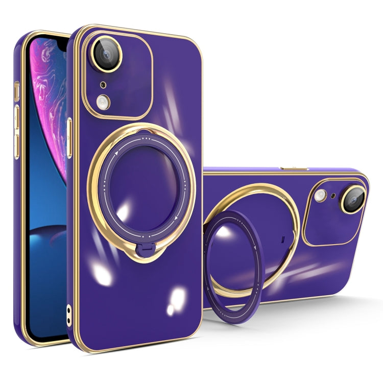 For iPhone XR Multifunction Electroplating MagSafe Holder Phone Case(Dark Purple) - More iPhone Cases by PMC Jewellery | Online Shopping South Africa | PMC Jewellery