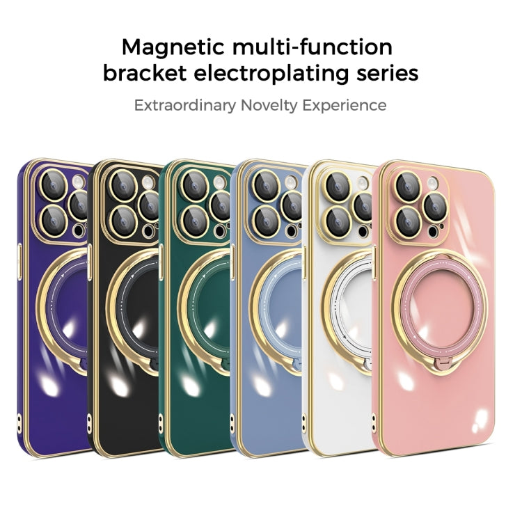 For iPhone 15 Plus Multifunction Electroplating MagSafe Holder Phone Case(Blue) - iPhone 15 Plus Cases by PMC TechLife | Online Shopping South Africa | PMC TechLife